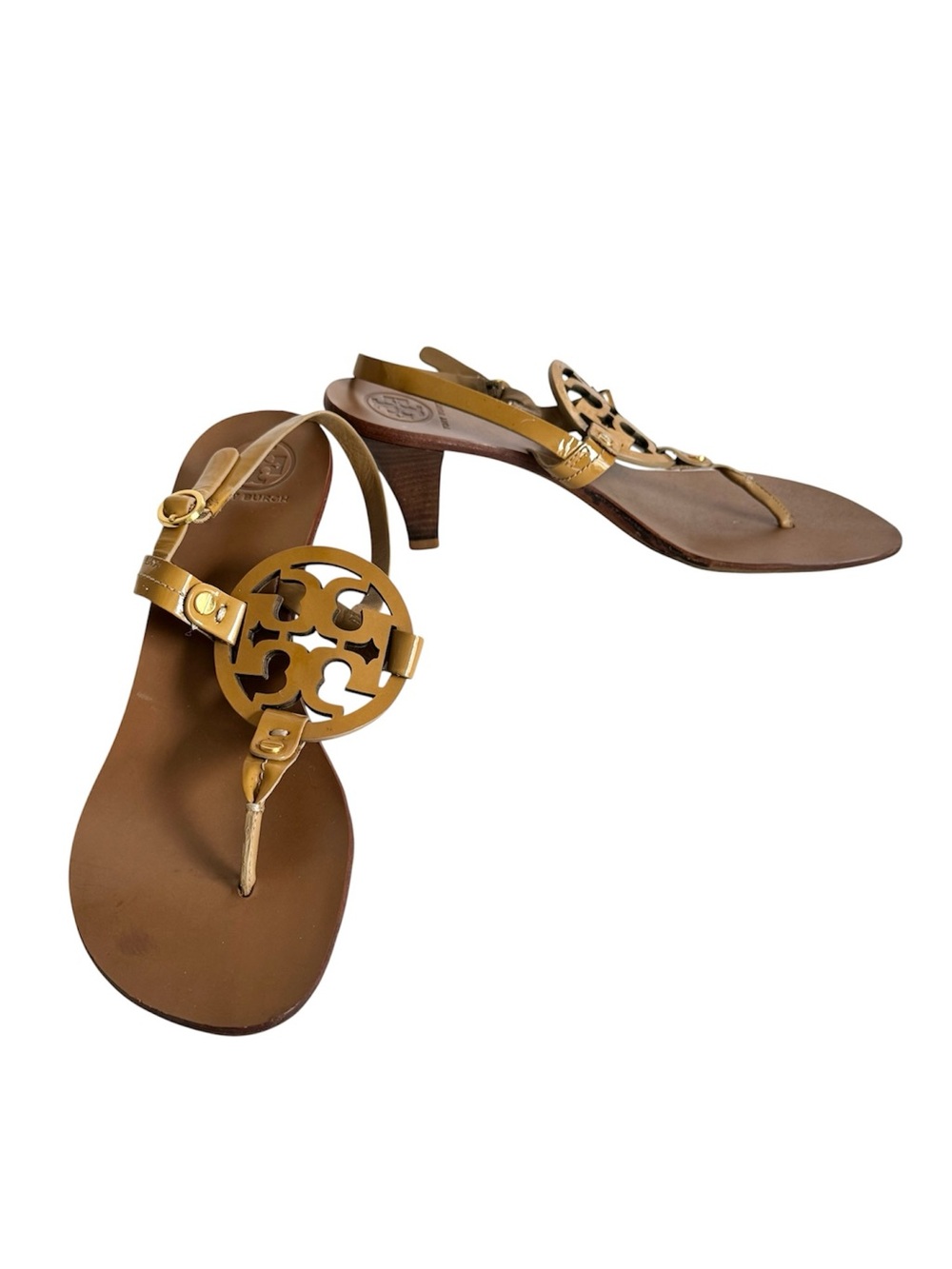 Tory Burch Miller Holly Slingback Kitten Heel Sandals Shoes Patent Logo Size 10